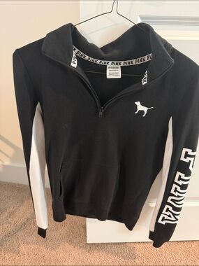 PINK Victoria's Secret Black and White Quarter-Zip Pullover